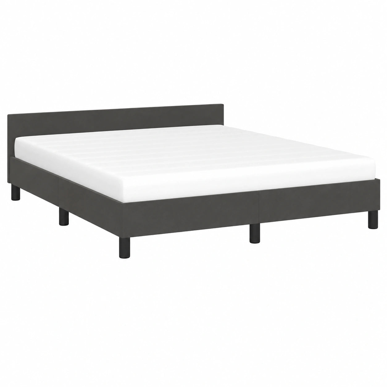Bettgestell – 140 × 200 cm, gepolstert, mit Lattenrost, aus Samt, Dunkelgrau