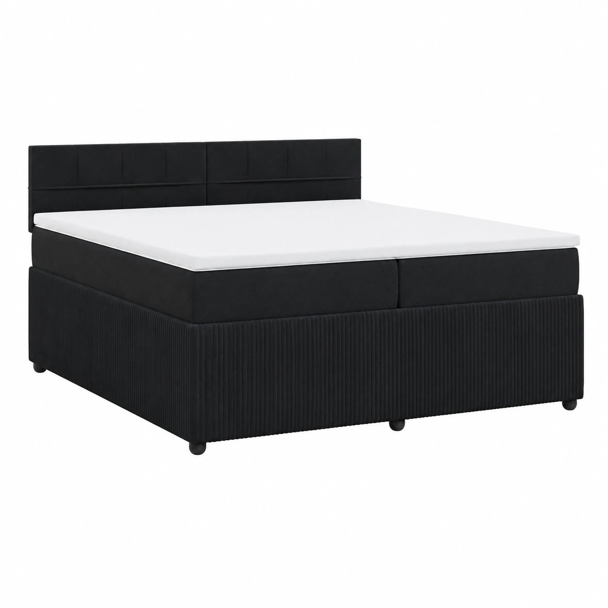 Boxspringbett – 200 × 200 cm, gepolstert, mit Lattenrost, aus Samt, Schwarz, für Schlafzimmer