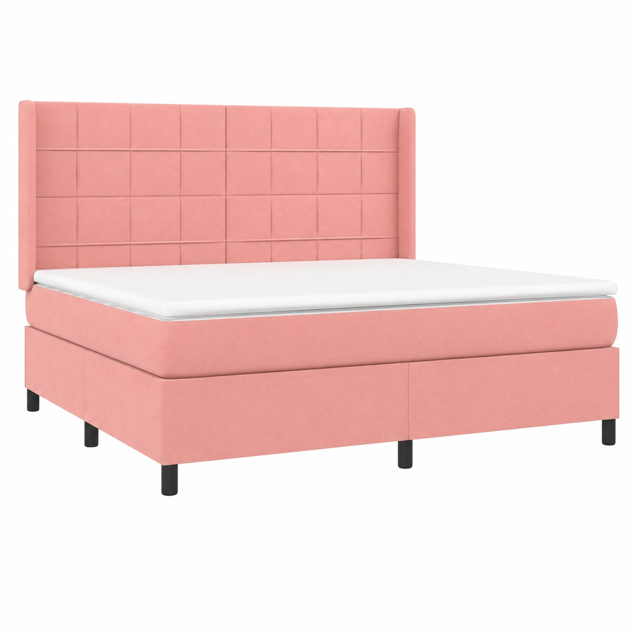 Boxspringbett – 180 × 200 cm, gepolstert, mit LED-Beleuchtung, mit Lattenrost, aus Samt, Rosa