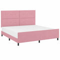 Boxspringbett – 200 × 200 cm, moderner Stil, aus Kiefernholz und Samt, Rosa