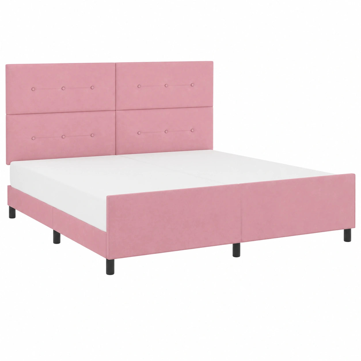 Boxspringbett – 200 × 200 cm, moderner Stil, aus Kiefernholz und Samt, Rosa