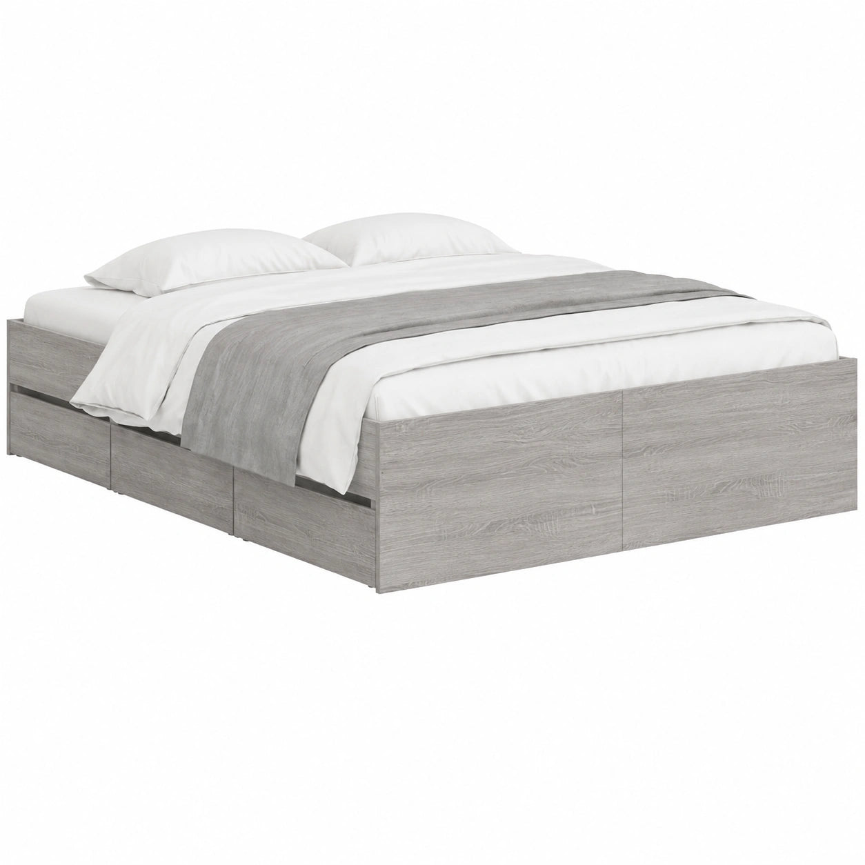 Bettgestell – 140 × 200 cm, mit Schubladen, mit Lattenrost, aus Holzwerkstoff, Grau