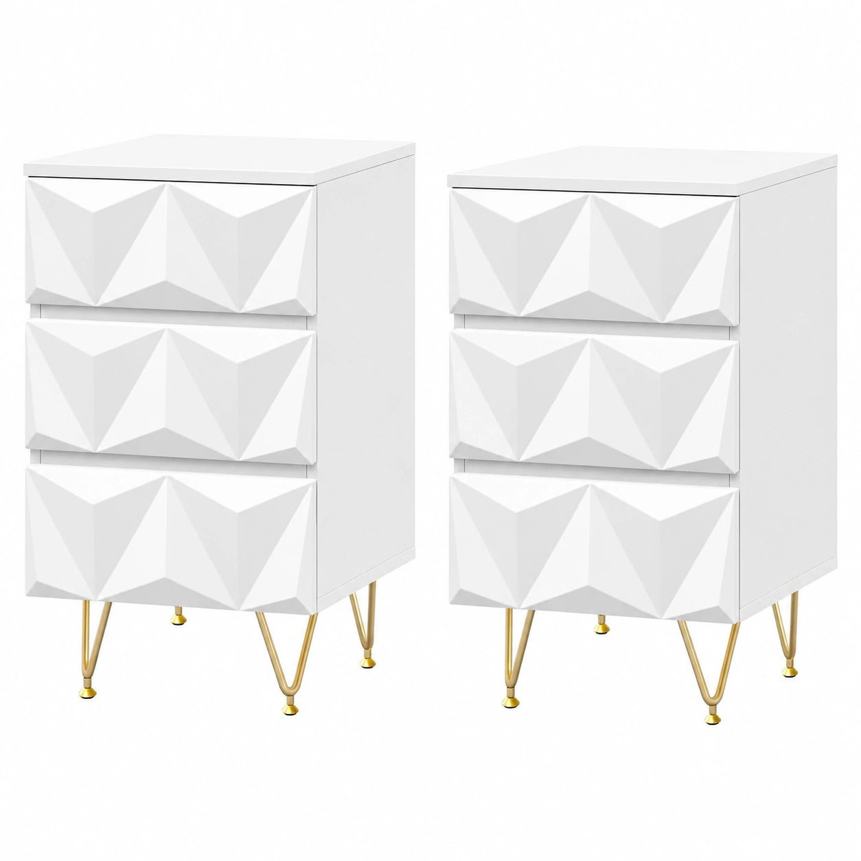 Beistelltisch – 2er-Set, 40 × 62,5 × 40 cm, mit Schubladen, Gold, für Schlafzimmer