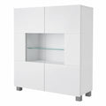 Kommode – 100 × 107 × 35 cm, mit LED-Beleuchtung, mit mehreren Türen, Weiß, für Wohnzimmer