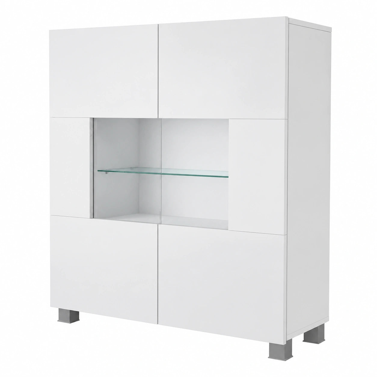 Kommode – 100 × 107 × 35 cm, mit LED-Beleuchtung, mit mehreren Türen, Weiß, für Wohnzimmer