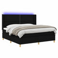 Boxspringbett – 200 × 200 cm, mit LED-Beleuchtung, mit Bettkasten, aus Stoff, Schwarz