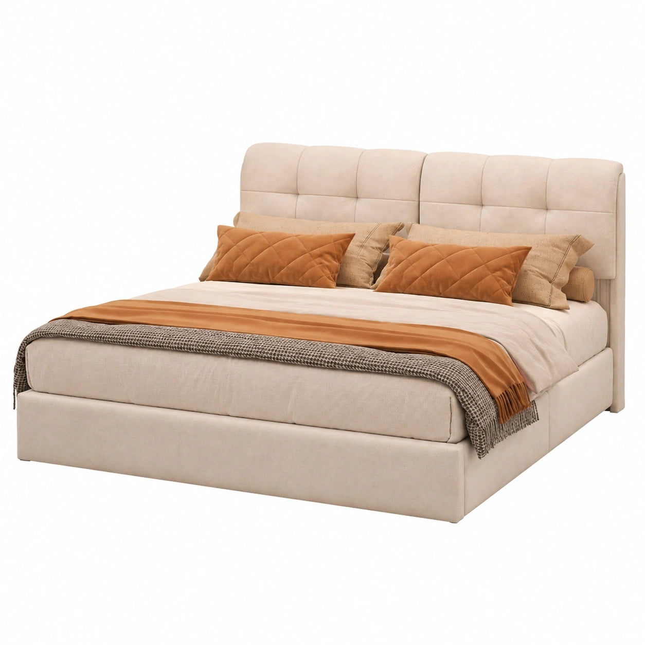 Bett – 160 × 200 cm, gepolstert, mit Stauraum, mit LED-Beleuchtung, mit Bettkasten