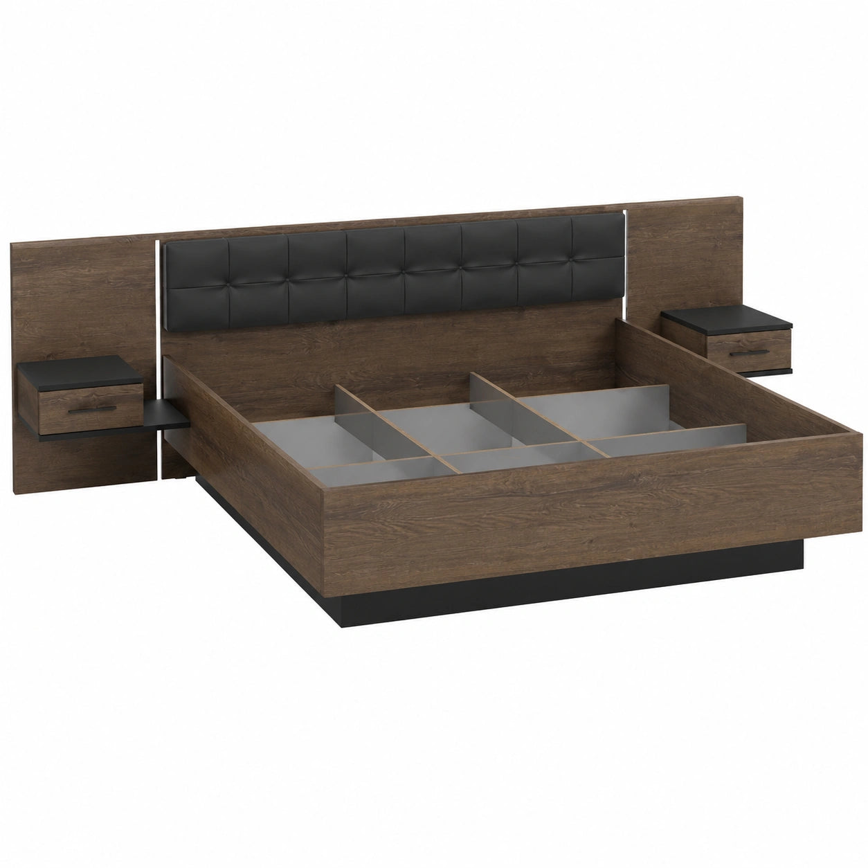 Bett – 180 × 200 cm, moderner Stil, aus Holzwerkstoff und Eichenholz, Schwarz