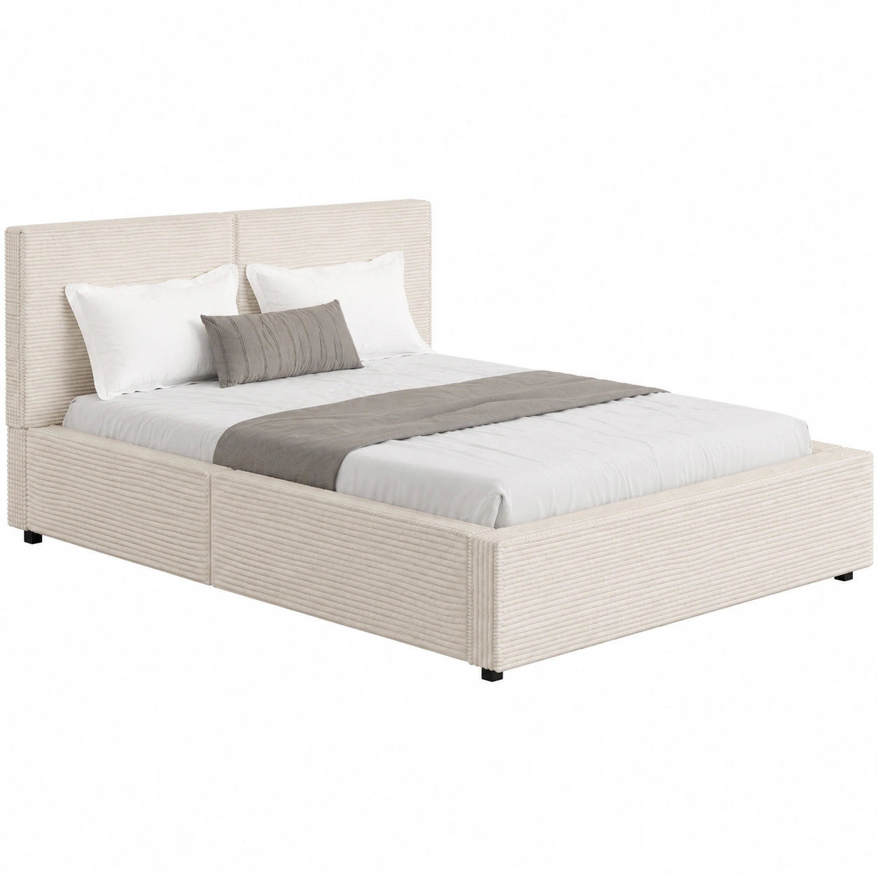 Polsterbett – 140 × 200 cm, moderner Stil, gepolstert, mit Lattenrost, aus Holz, Beige